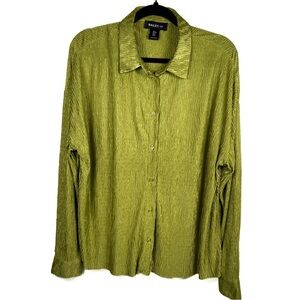 Bailey 44 Women's Long Sleeve Button-Up‎ Top Chartreuse Green Crinkle M Office